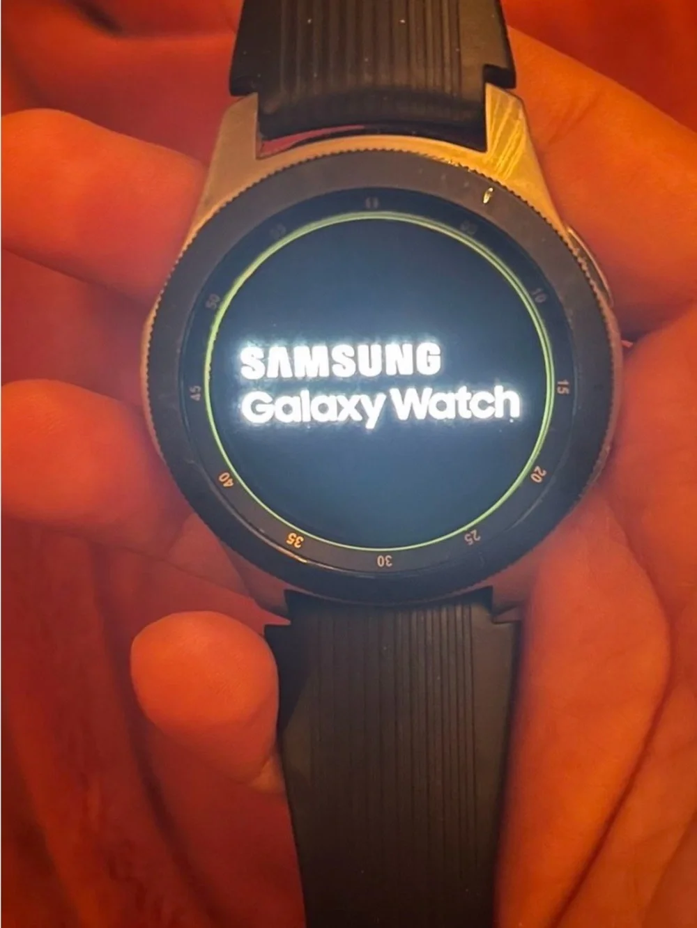 Samsung Black Galaxy Watch with Charging Dock and Silicone Case